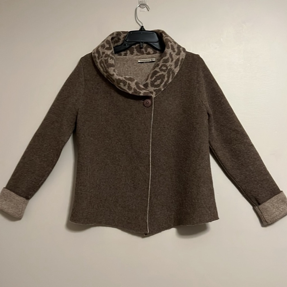 Chiaramente Italian Cardigan Sweater Shawl Collar Neutral Earthtone Wool Blend S